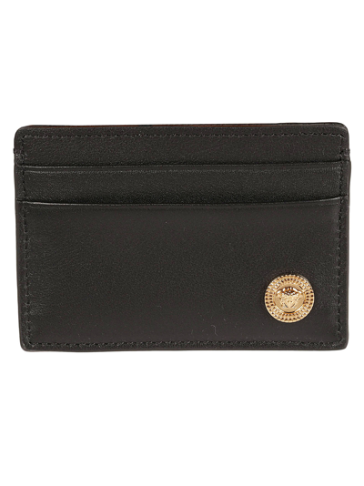Shop Versace Medusa Button Embellished Card Holder In Black