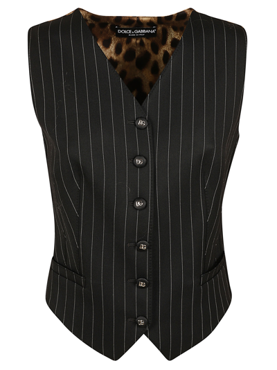 Shop Dolce & Gabbana Animalier Print Striped Vest In Black