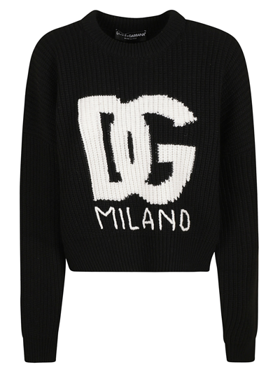 Shop Dolce & Gabbana Milano Logo Embroidered Knit Sweater In White