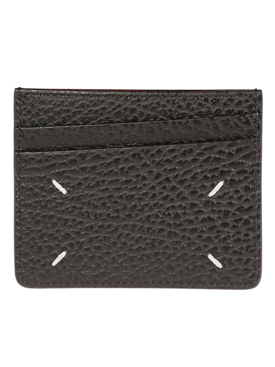 Shop Maison Margiela Grained Leather Logo Detail Card Holder In Black