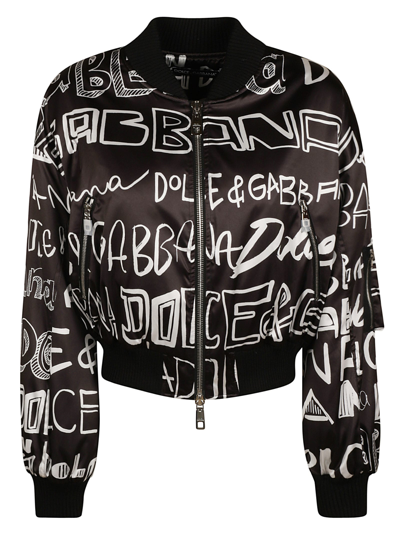 Shop Dolce & Gabbana Logo Graffiti Bomber In Black
