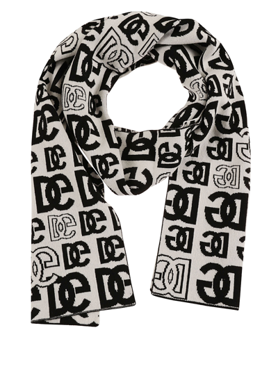 Shop Dolce & Gabbana All-over Logo Detail Knit Scarf In White/black