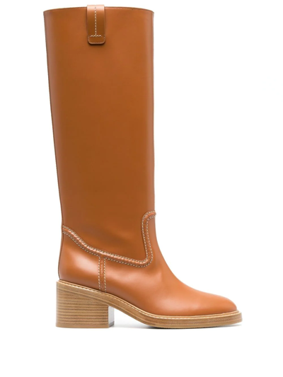 Chloé Brown Mallo 50 Knee-high Leather Boots In 210 Luminous Ochre |  ModeSens