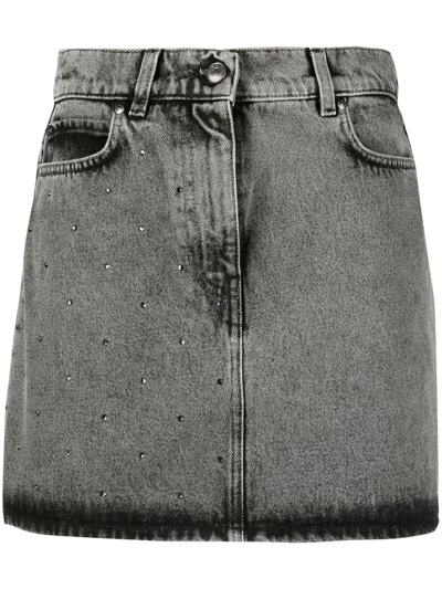 Shop Msgm Embellished Denim Mini Skirt In Grey