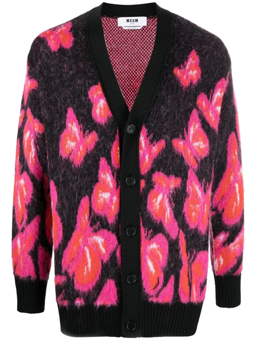 Msgm Butterfly print V neck Cardigan In Black ModeSens