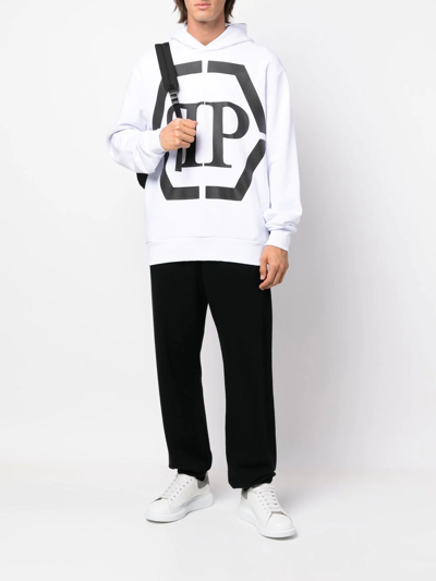 Shop Philipp Plein Logo-print Long-sleeve Hoodie In White