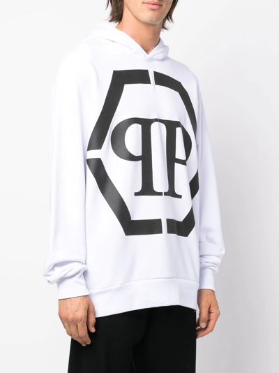 Shop Philipp Plein Logo-print Long-sleeve Hoodie In White