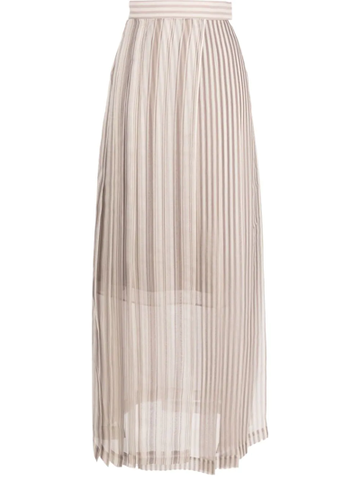 Shop Brunello Cucinelli Striped Silk Maxi Skirt In Neutrals