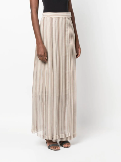 Shop Brunello Cucinelli Striped Silk Maxi Skirt In Neutrals