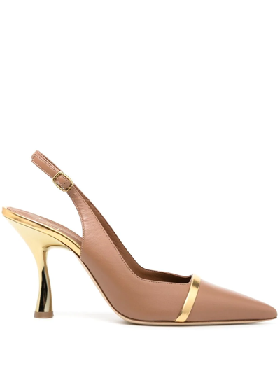 Shop Malone Souliers Kaya Slingback Leather Pumps In Brown