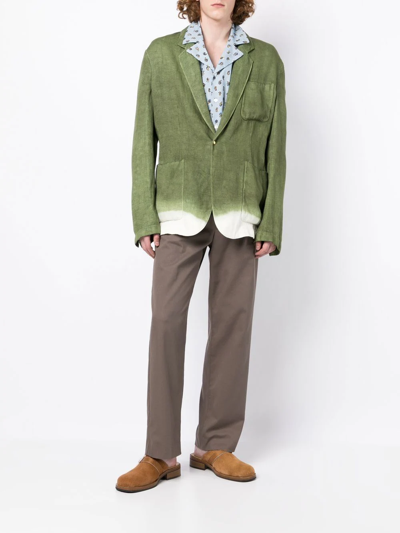 Shop Nick Fouquet Single-breasted Linen Blazer In Green