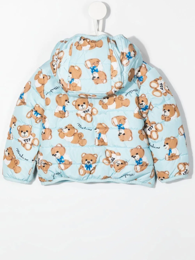 Shop Moschino Teddy-print Hooded Puffer Jacket In Blue