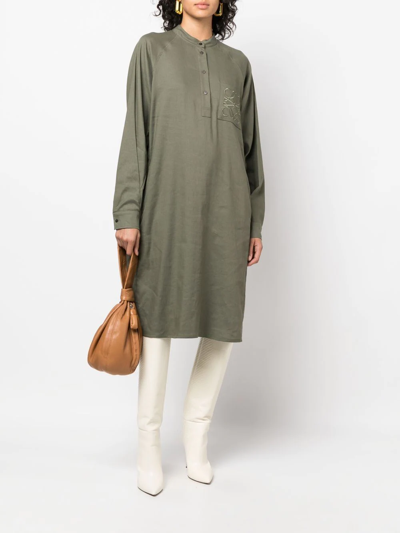 Shop Loewe Embroidered-logo T-shirt Dress In Green