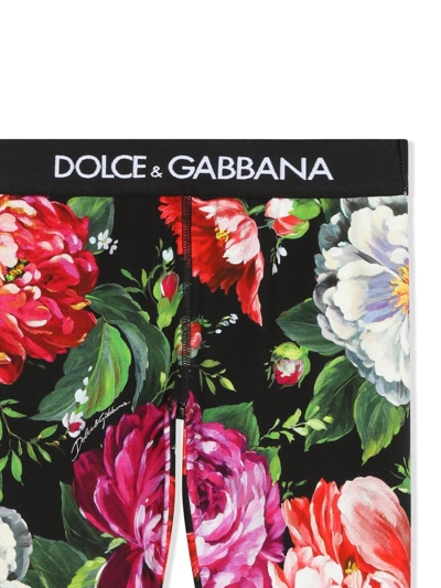 Dolce & Gabbana Girl's Pittorici Floral-print Leggings In Black