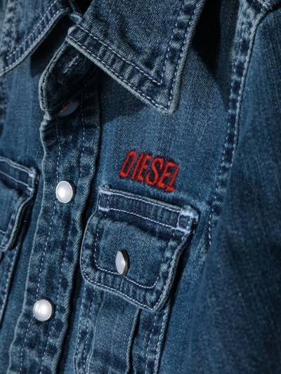 Shop Diesel Embroidered-logo Denim Jacket In Blue