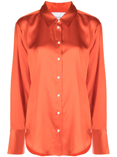 Shop Frame Pointed-collar Silk Shirt In Orange