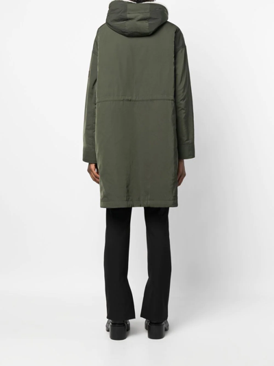 Shop Yves Salomon Curved-hem Hooded Coat In Green