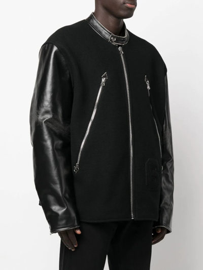 Mm6 Maison Margiela Leather-panelled Bomber Jacket In Black | ModeSens