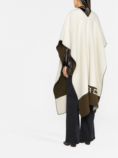 Shop Etro Intarsia-knit Logo Wool Poncho In White