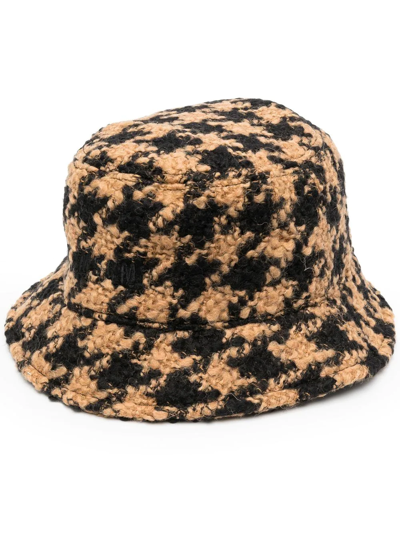 Shop Msgm Houndstooth-print Bucket Hat In Brown