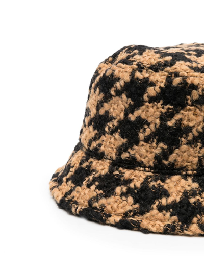 Shop Msgm Houndstooth-print Bucket Hat In Brown