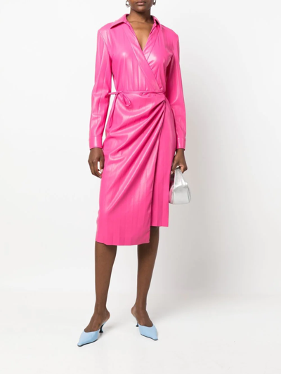 Msgm Pink Faux-leather Midi Dress In Pink