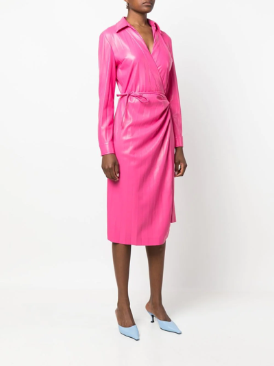 Msgm Pink Faux-leather Midi Dress In Pink