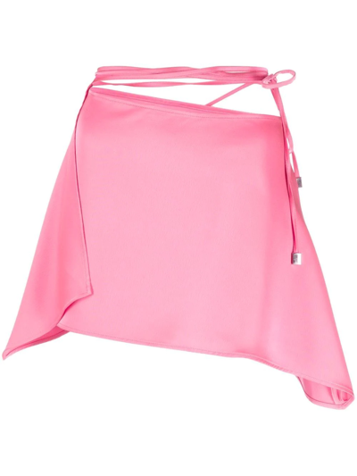 Shop Attico Tied-waist Asymmetric Mini Skirt In Pink