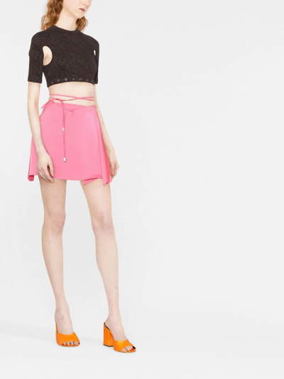 Shop Attico Tied-waist Asymmetric Mini Skirt In Pink