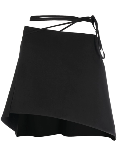 Shop Attico Tied-waist Asymmetric Mini Skirt In Black