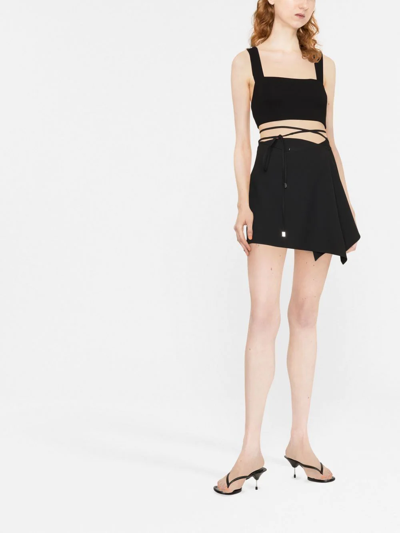 Shop Attico Tied-waist Asymmetric Mini Skirt In Black