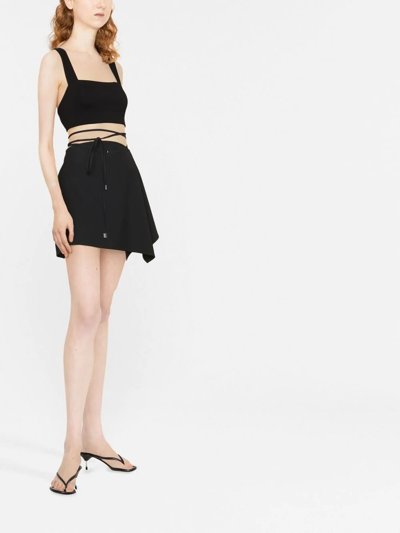 Shop Attico Tied-waist Asymmetric Mini Skirt In Black
