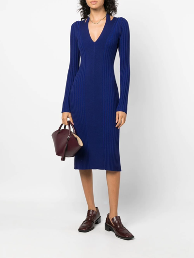 Shop Proenza Schouler White Label Halterneck Knitted Dress In Blue