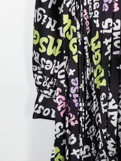 Shop Msgm Graphic-print Button-up Dress In Black