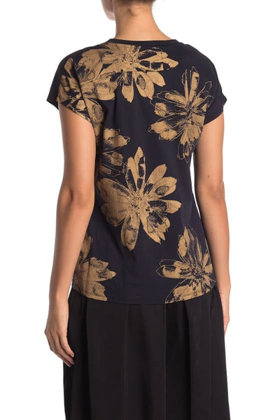 Shop Donna Karan Woman Floral Print V-neck Top In Navy