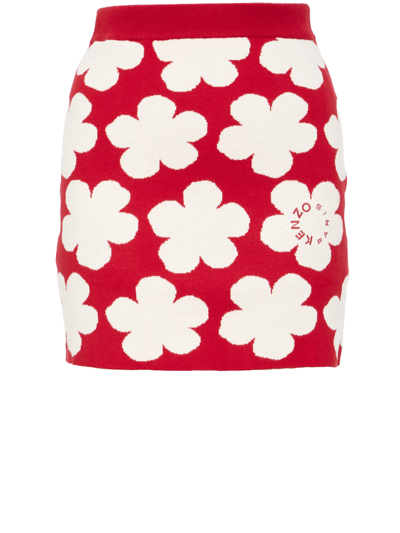 Shop Kenzo Floral Jacquard Miniskirt In Rosso/panna