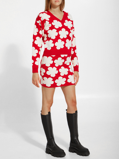 Shop Kenzo Floral Jacquard Miniskirt In Rosso/panna
