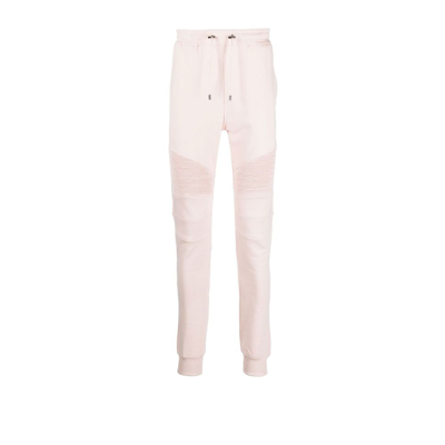 Shop Balmain Pink Ribbed Panel Cotton Track Pants