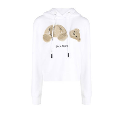Shop Palm Angels Teddy Bear Logo Cropped Hoodie - Women's - Cotton In White