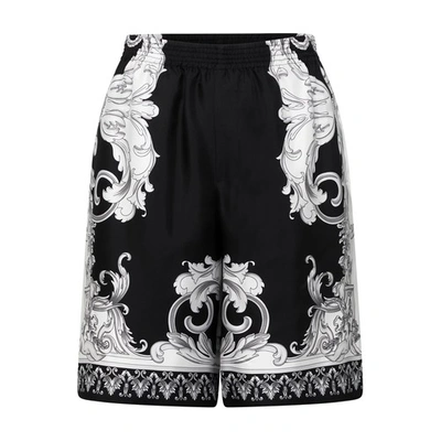 Shop Versace Silver Baroque Silk Shorts In Black White