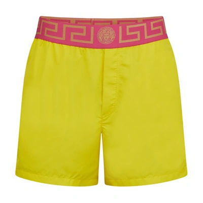 Versace Logo-print Swimshorts In Sunset Yellow Fuchsia | ModeSens