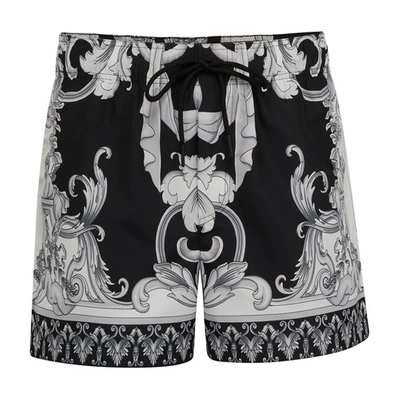 Shop Versace Silver Baroque Swimshorts In Black White