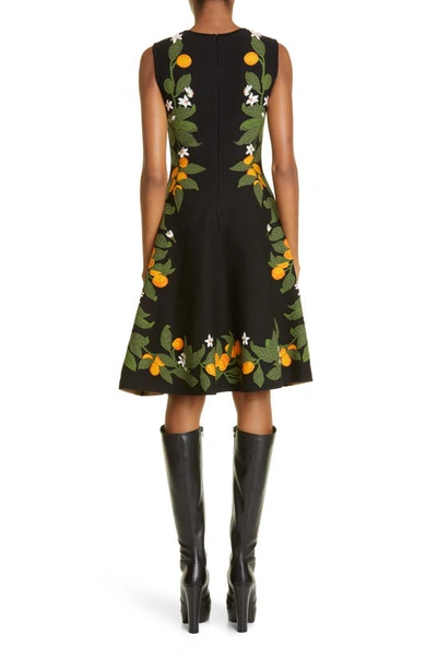 Shop Oscar De La Renta Sleeveless Floral Print Fit & Flare Dress In Black Multi
