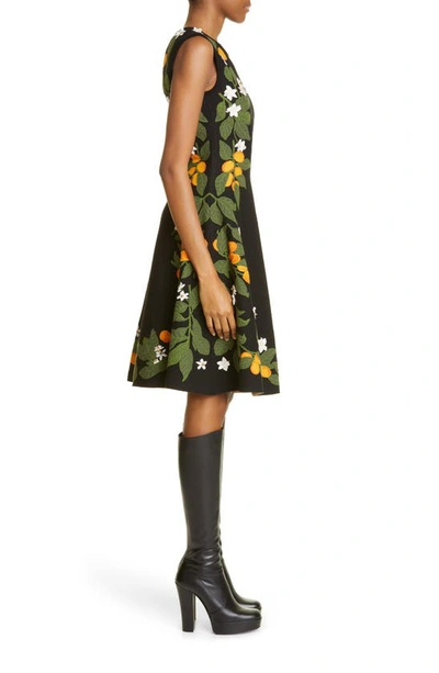 Shop Oscar De La Renta Sleeveless Floral Print Fit & Flare Dress In Black Multi
