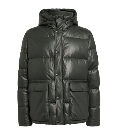 Shop Yves Salomon Leather Puffer Jacket In Green