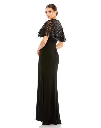 Shop Mac Duggal Embellished Butterfly Sleeve Gown In Black