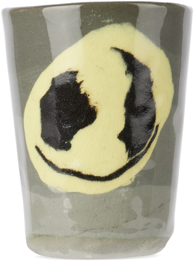 Shop Dum Keramik Off-white & Yellow Gradient One Smiley Face Mug In Black And White Grad