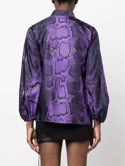 Shop Roberto Cavalli Snake-print Silk Shirt In Purple
