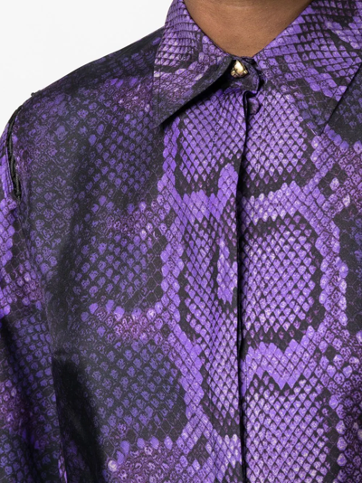 Shop Roberto Cavalli Snake-print Silk Shirt In Purple