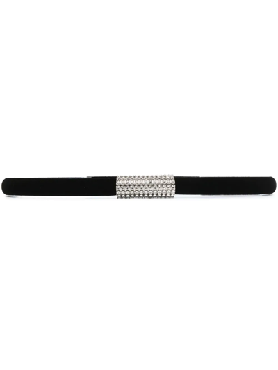 Shop Saint Laurent Crystal-embellished Velvet Belt In Black